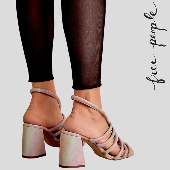 FREE PEOPLE Colette Cinched Ankle Block-Heel Strappy LEATHER Sandal/9.5M NWT - Picture 3 of 16